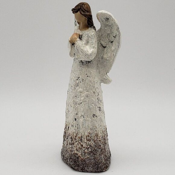 White Distressed Textured Finish Glitter Resin Faceless Winged Angel Figurine - Picture 11 of 13